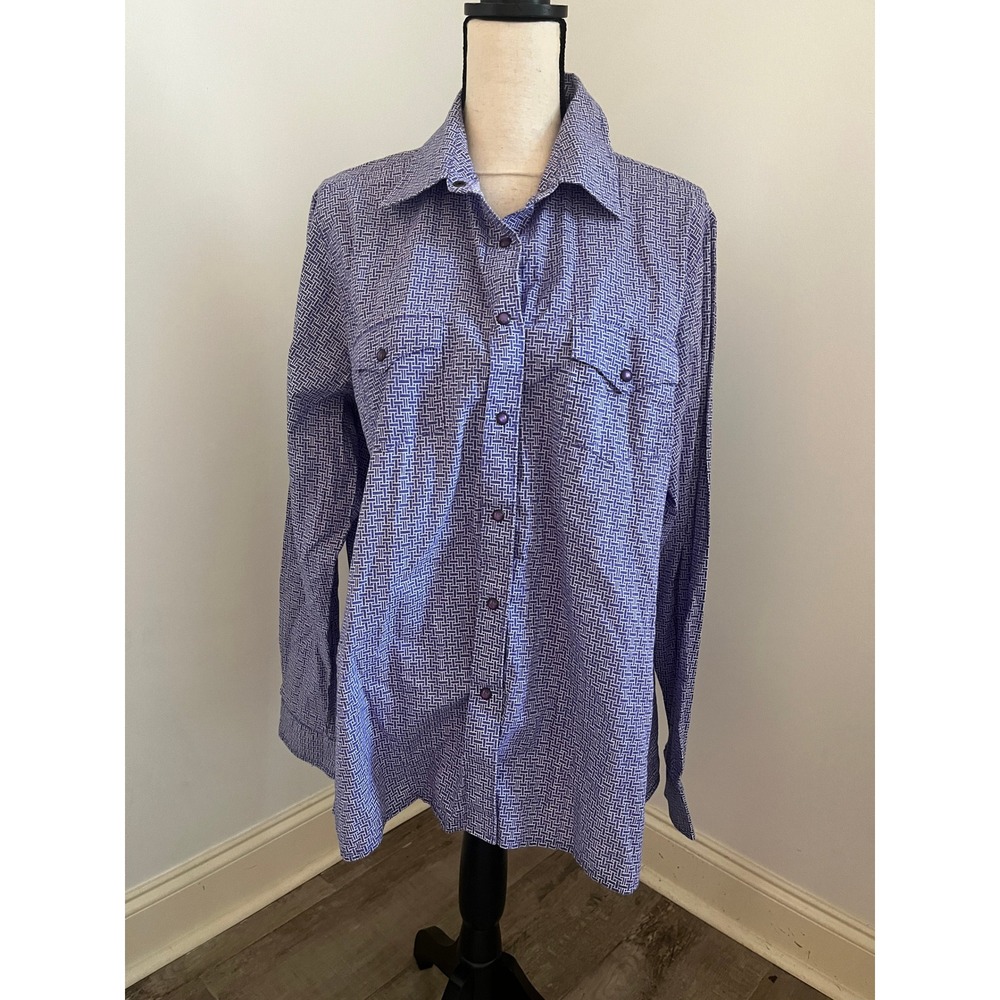 Pearl Snap Button Down Shirt XXL Purple Basketweave Western Rodeo Preppy Country